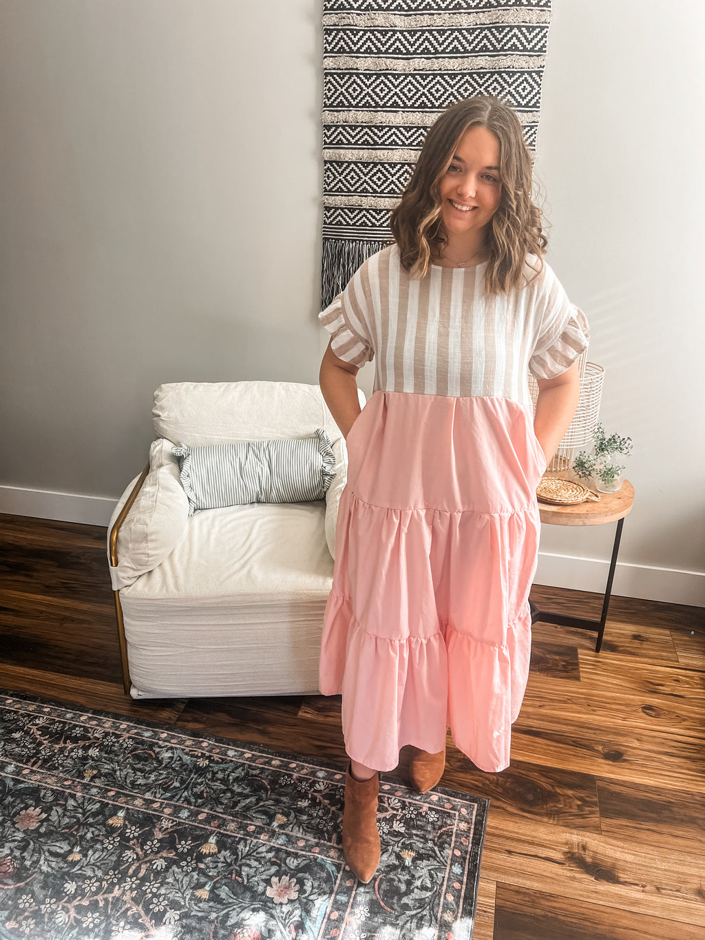 Blush & Biscotti Midi Dress