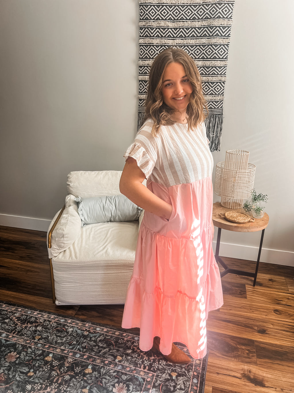 Blush & Biscotti Midi Dress